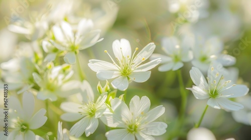 Close up view of white Saxifraga paniculata spring flowers