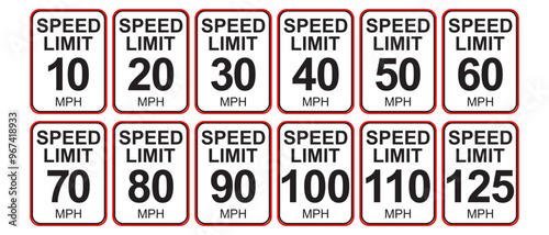 Speed limit board road sign set for USA route, icons, label or other element vector design.