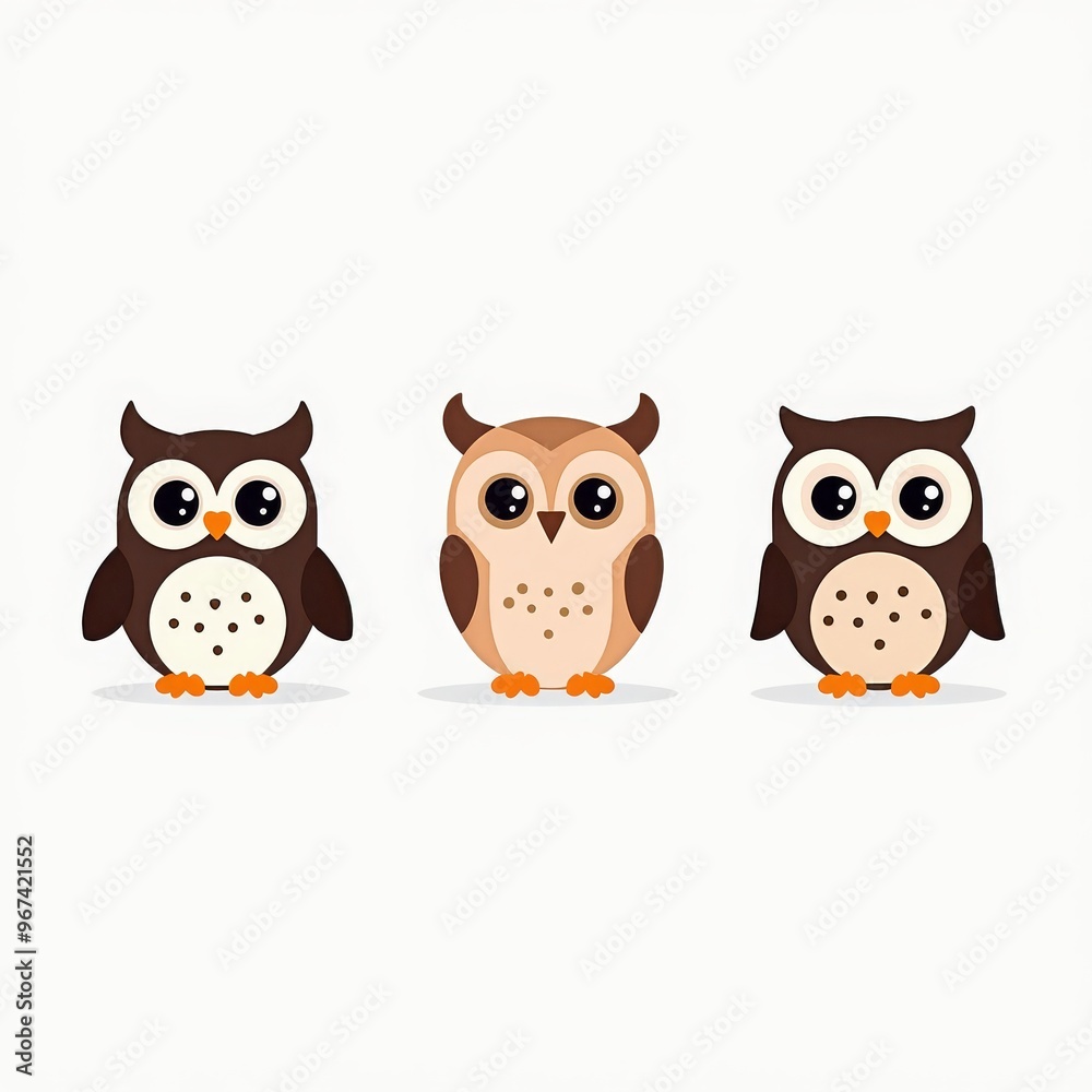 Cute Owl Illustrations with Big Eyes in Cartoon Style for Kids' Books, Posters, and Educational Materials Cute Owl Illustrations with Big Eyes in Cartoon Style for Kids' Books, Posters, and Educational Materials