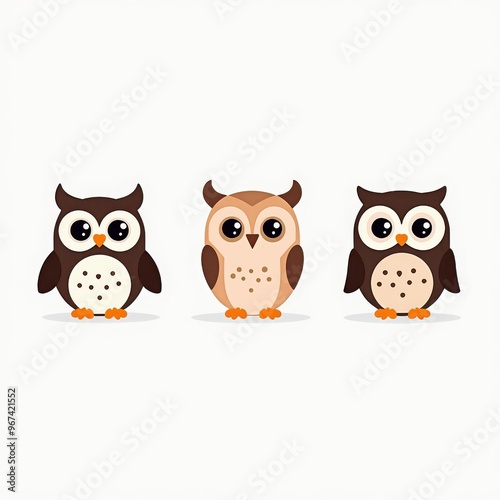 Cute Owl Illustrations with Big Eyes in Cartoon Style for Kids' Books, Posters, and Educational Materials