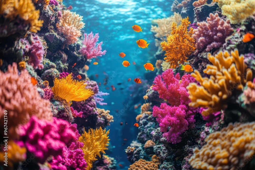 Fototapeta premium vibrant underwater coral reef teeming with colorful marine life diverse array of corals tropical fish and sea creatures in crystalclear turquoise waters
