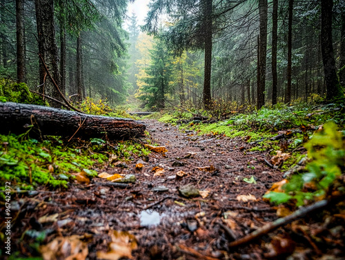 The tranquil forest, flooded with sunlight streaming through the tall trees, casts rays that illuminate the bright undergrowth and create a peaceful, ethereal atmosphere.