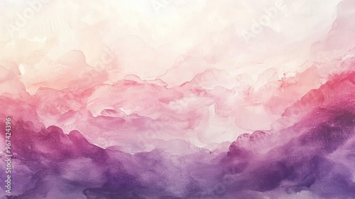 A beautiful watercolor landscape blending soft hues of pink, purple, and white, evoking serenity and tranquility in nature.