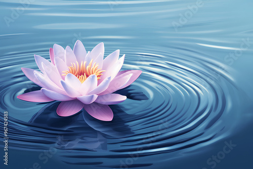 A serene water lily floats on calm water, creating gentle ripples.