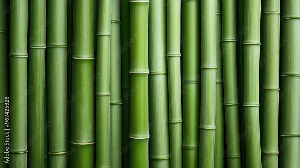 Close-up view of fresh green bamboo stalks arranged closely together, showcasing their smooth texture and natural segmented structure. Close-up view of fresh green bamboo stalks arranged closely together, showcasing their smooth texture and natural segmented structure.