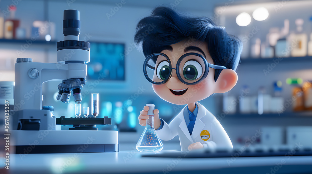 A cartoon character cute Scientist is in the lab A cartoon character cute Scientist is in the lab