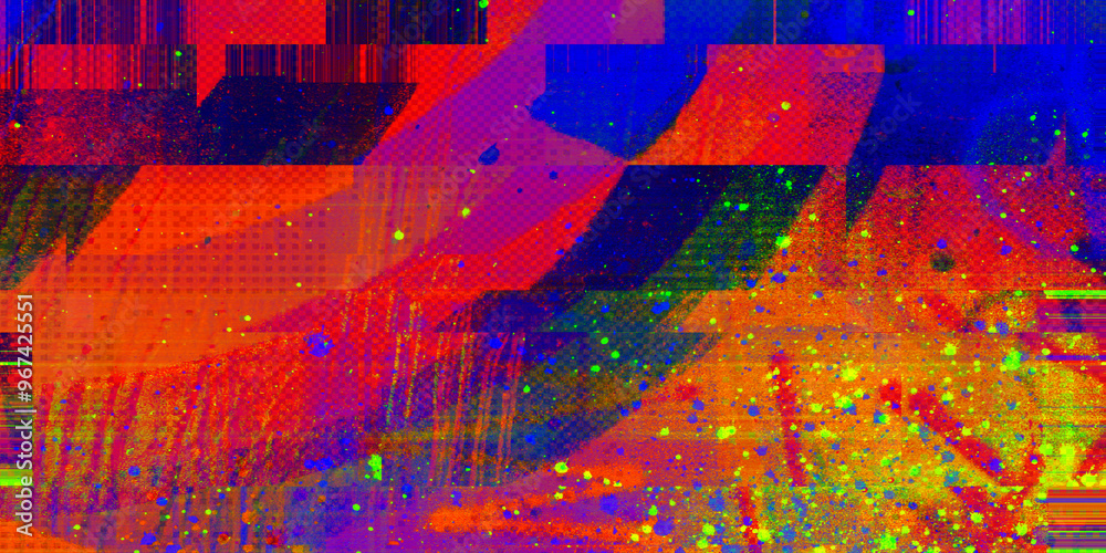 Pixelated Rave Abstract digital motion glitch art distorted pink, blue, orange ...