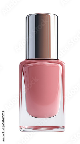 Elegant bottle of clean nail polish in soft pink isolated on bright white background