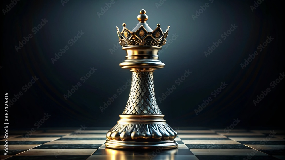 Majestic rook chess piece stands at attention, its crowned headpiece gleaming with pointed tip, slender neck, and ornate pattern adorns its body. Majestic rook chess piece stands at attention, its crowned headpiece gleaming with pointed tip, slender neck, and ornate pattern adorns its body.