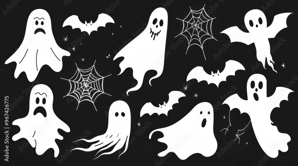 Spooky Halloween Stickers with Ghosts and Bats Spooky Halloween Stickers with Ghosts and Bats