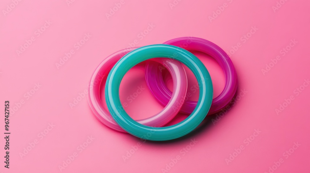 Three Colorful Rings Intertwined on Pink Background