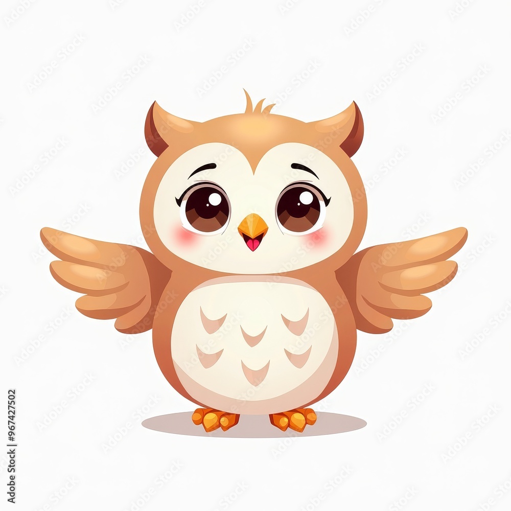 Adorable Cartoon Owl with Big Eyes and Outstretched Wings Illustration - Perfect for Childrenâ€™s Books, Nursery Decor, and Educational Materials