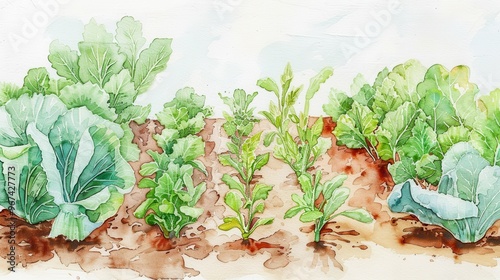 Lush Vegetable Garden Watercolor Painting, Perfect for Educational and Gardening Books photo