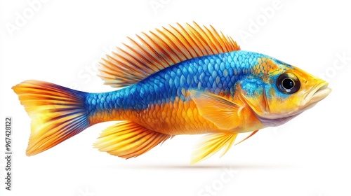 African cichlid clipart, element, 3D illustration, realistic, isolated on white background