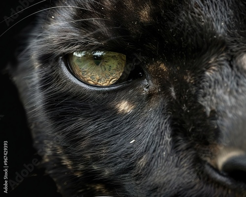 Close up on a black panther eyes on black photo