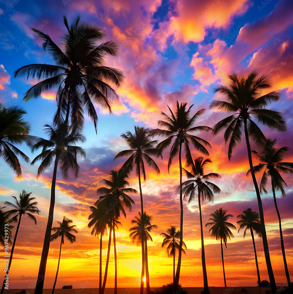 silhouette of palm trees with colorful sky silhouette of palm trees with colorful sky