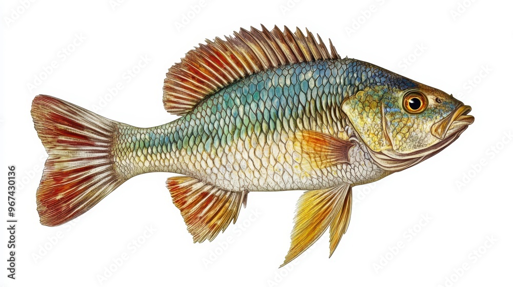 Nile tilapia clipart, element, 3D illustration, realistic, isolated on white background Nile tilapia clipart, element, 3D illustration, realistic, isolated on white background