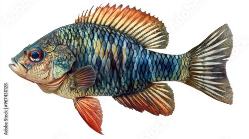 Nile tilapia clipart, element, 3D illustration, realistic, isolated on white background