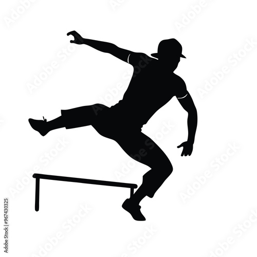 a male parkour athlete in action, vector silhouette, isolated white background,