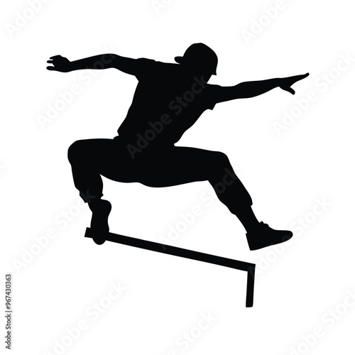 a male parkour athlete in action, vector silhouette, isolated white background,
