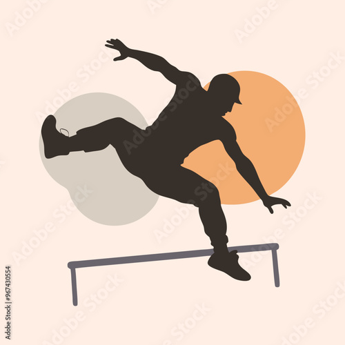a male parkour athlete in action, vector silhouette, isolated white background,