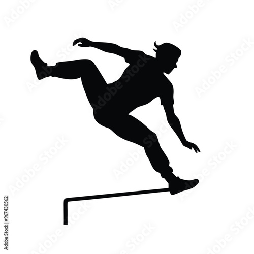 a male parkour athlete in action, vector silhouette, isolated white background,