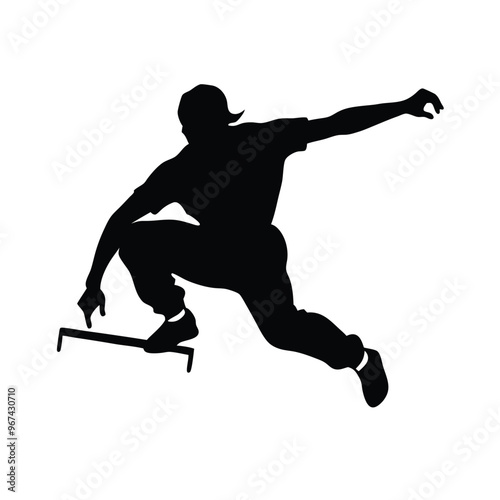 a male parkour athlete in action, vector silhouette, isolated white background,