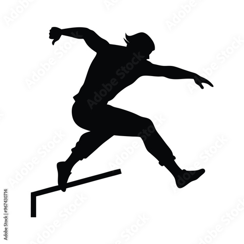 a male parkour athlete in action, vector silhouette, isolated white background,