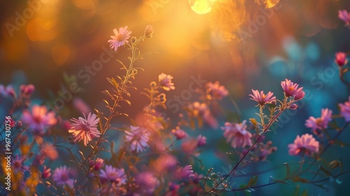 Colorful blooms at dawn in nature