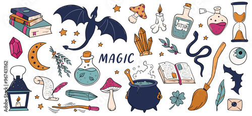 Gothic Halloween hand drawn elements, clipart, stickers, objects for prints, posters, planners, cards, social media decor