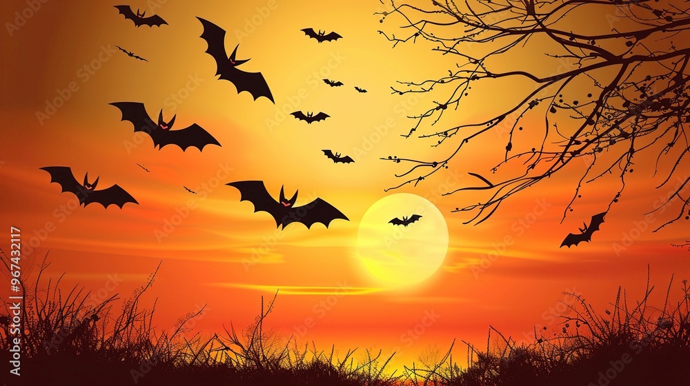 A spooky Halloween Ghost Festival background with bats. The bats are flying around in the dark night sky. There might be a haunted house or a creepy cemetery in the background A spooky Halloween Ghost Festival background with bats. The bats are flying around in the dark night sky. There might be a haunted house or a creepy cemetery in the background