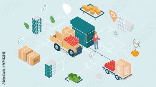 A graphic showing food traceability from farm to table with a focus on tracking systems and product labeling photo