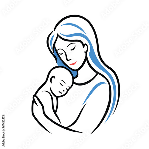 a mother holding her baby close, emphasizing the intimate and loving bond between them vector art illustration,