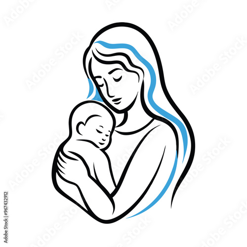 a mother holding her baby close, emphasizing the intimate and loving bond between them vector art illustration,