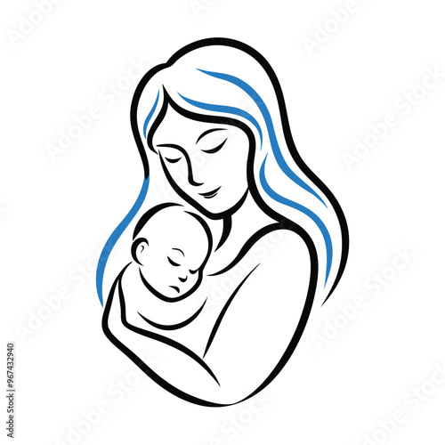 a mother holding her baby close, emphasizing the intimate and loving bond between them vector art illustration,
