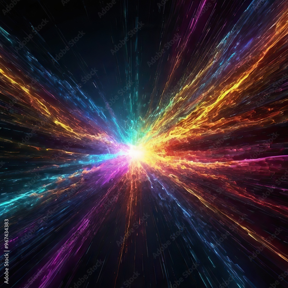 Obraz premium Abstract Digital Energy. Multi colored energy on a dark gradient background. 4k Highly Detailed, ideal for wallpaper or background. 