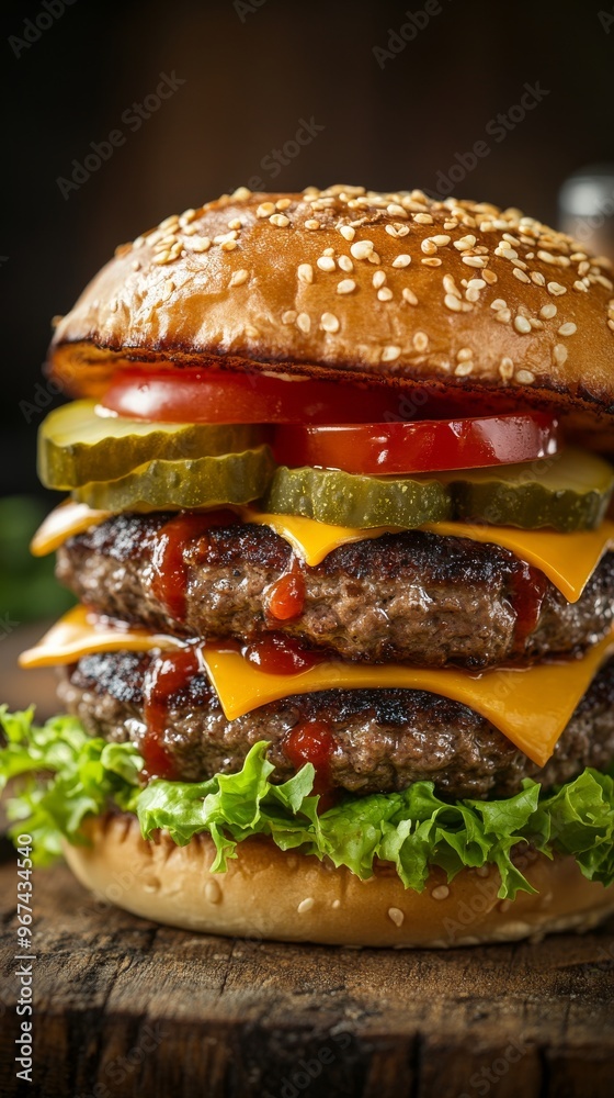 Juicy double cheeseburger with fresh toppings Juicy double cheeseburger with fresh toppings
