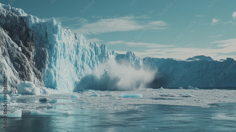 Obraz premium Majestic iceberg calving in arctic waters highlighting climate change