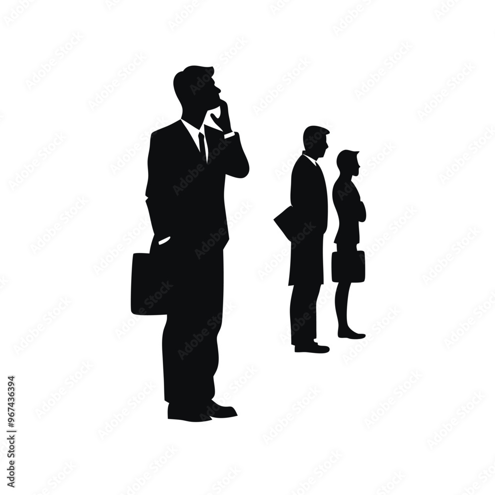Business People Talking On Phone Conducting Business, vector art illustration, vector silhouette Business People Talking On Phone Conducting Business, vector art illustration, vector silhouette