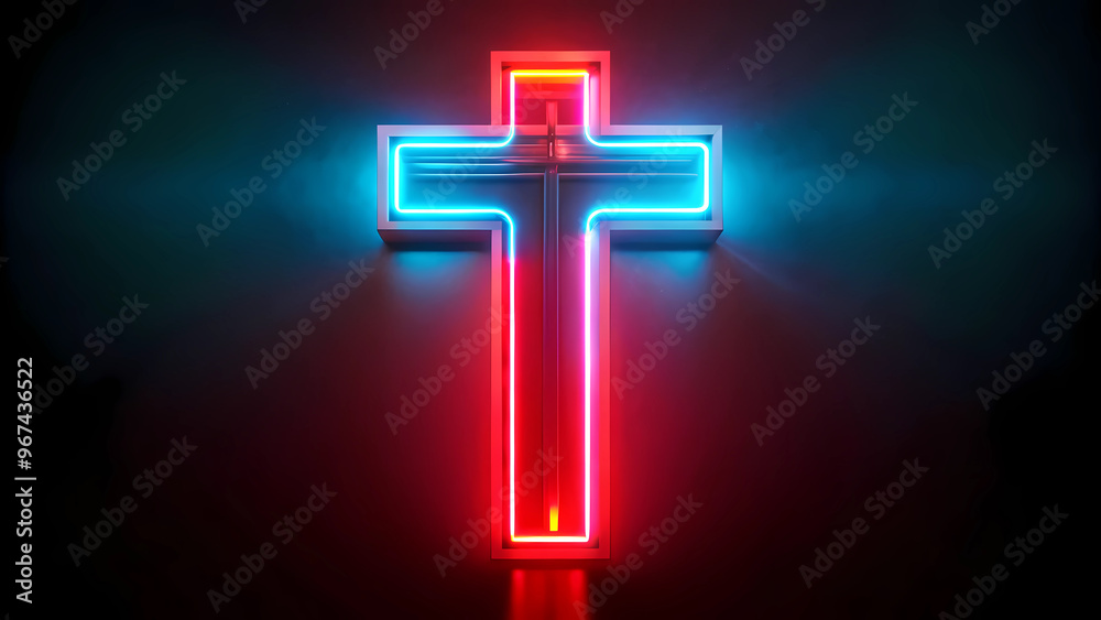 Fototapeta premium Night cross neon sign