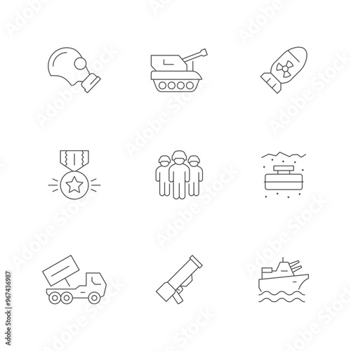 Set line icons of army