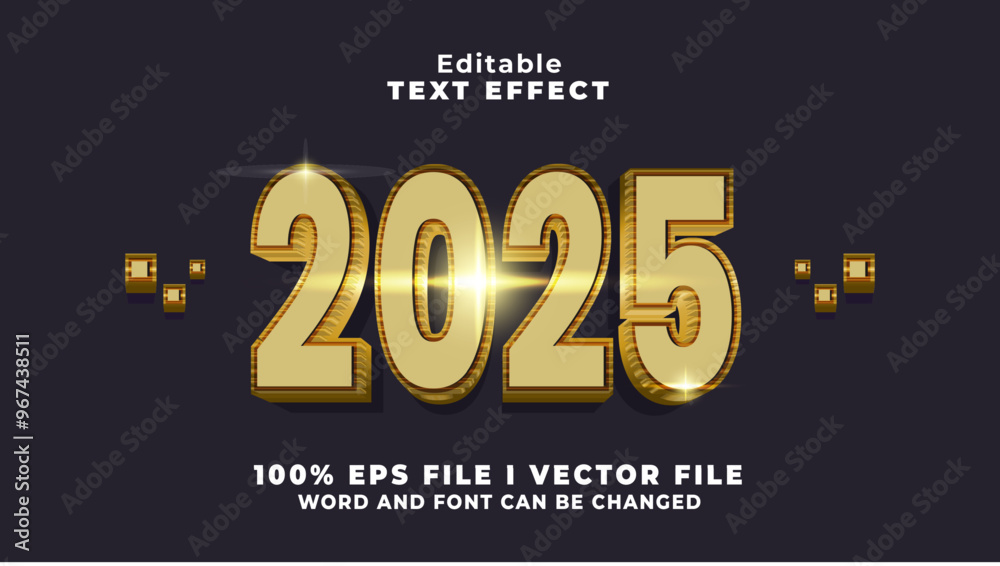 editable 3d gold 2025 text effect.typhography logo