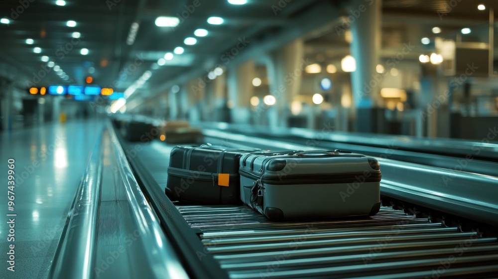 Luggage on a conveyor belt at the airport
