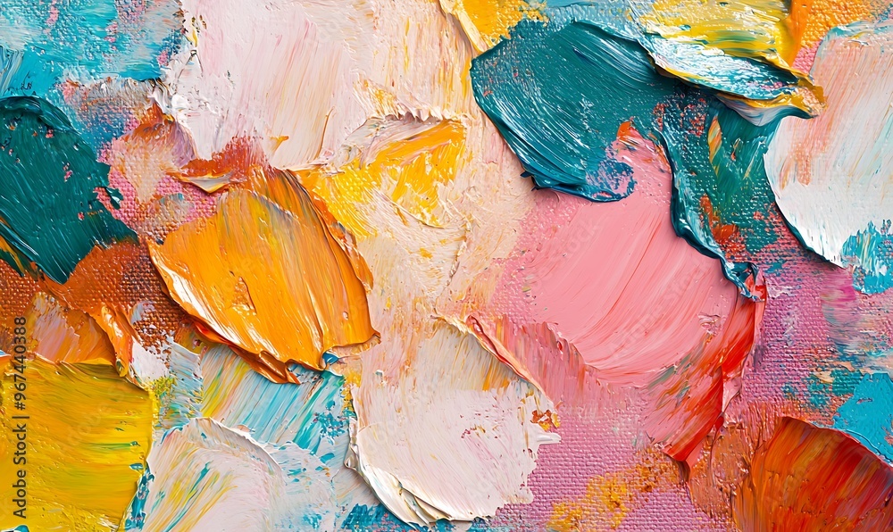 Fototapeta premium Closeup of abstract rough colorful multicolored art painting texture, with oil brushstroke, pallet knife paint on canvas 