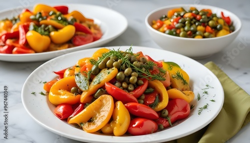 Fresh gourmet vegetarian meal with grilled tomato and bell pepper