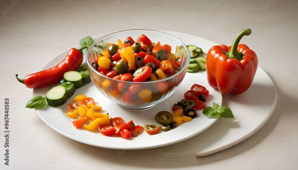 Fresh gourmet vegetarian meal with grilled tomato and bell pepper Fresh gourmet vegetarian meal with grilled tomato and bell pepper