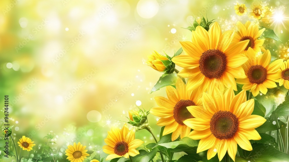 Obraz premium Beautiful Yellow Sunflowers in a Sunny Meadow