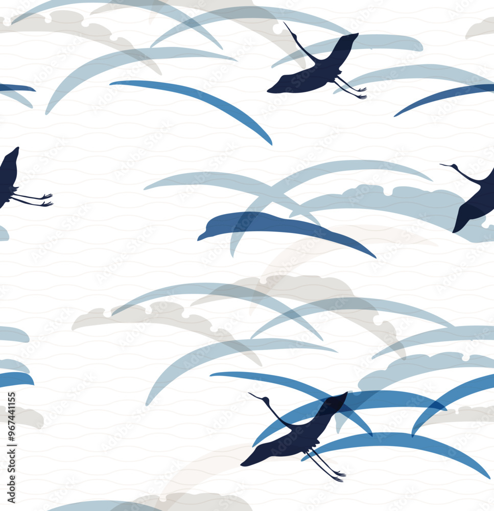 Japanese background with crane birds or herons and leaf element vector. Wave pattern and leaf in vinatge style. Japanese background with crane birds or herons and leaf element vector. Wave pattern and leaf in vinatge style.