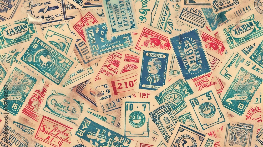 Fototapeta premium Vintage stamp pattern wallpaper