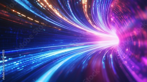Light line data transfer ultra fast broadband and connection, cyber technology motion effect